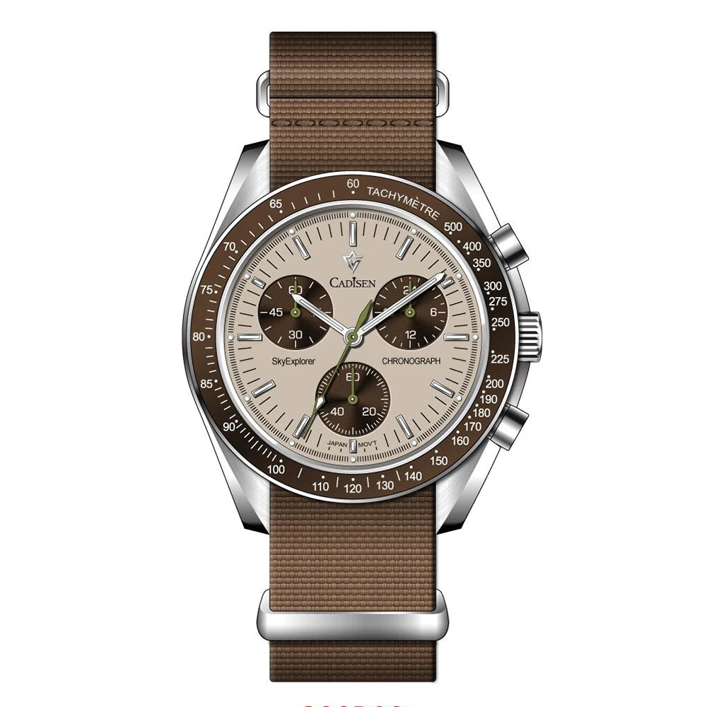 Men Watches Quartz Sapphire AR Coated Crystal Canvas VK68 Chronograph