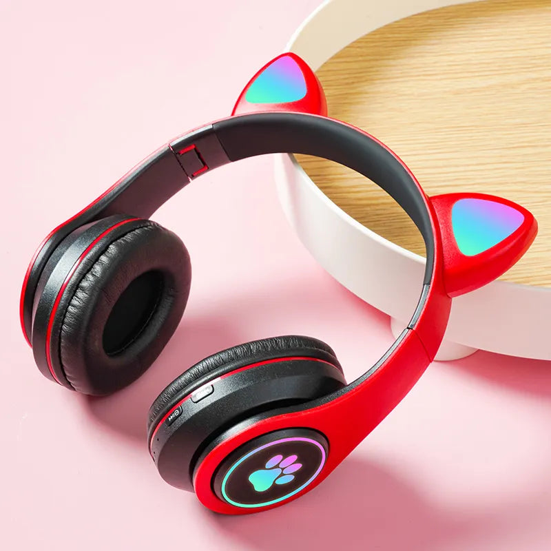 Bluetooth Headphones Cat Ear Glow Light Gamer Girl Gifts