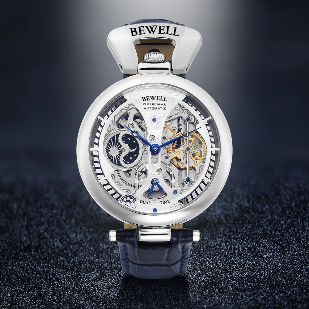 Tourbillon Automatic Mechanical Watch Antique Skeleton Leather Strap & Transparent Back