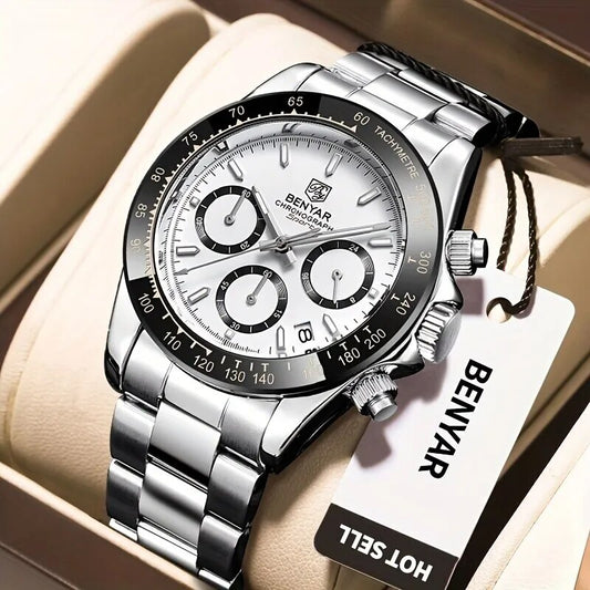 Watches Men Chronograph Waterproof Stainless Steel Quartz
