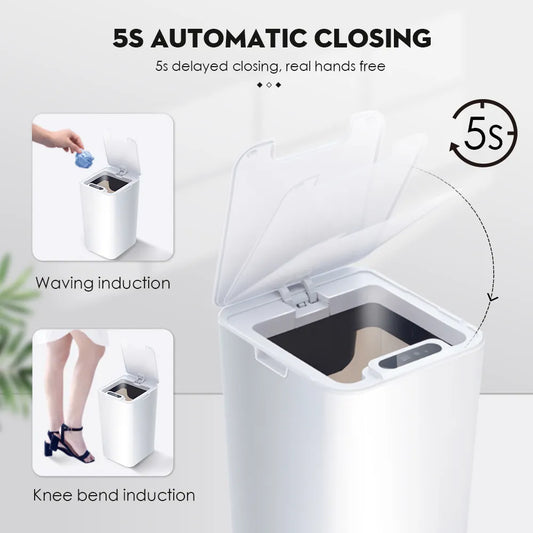 Smart Sensor Trash Can Automatic Kicking White Garbage 8.5L Bin