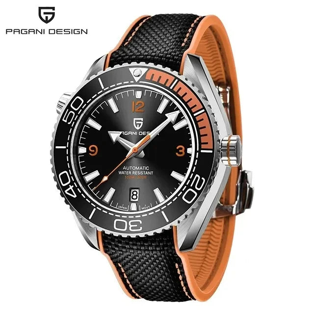 PAGANI Black Orange 42MM Men Watch Sapphire Mechanical Wristwatch Steel
