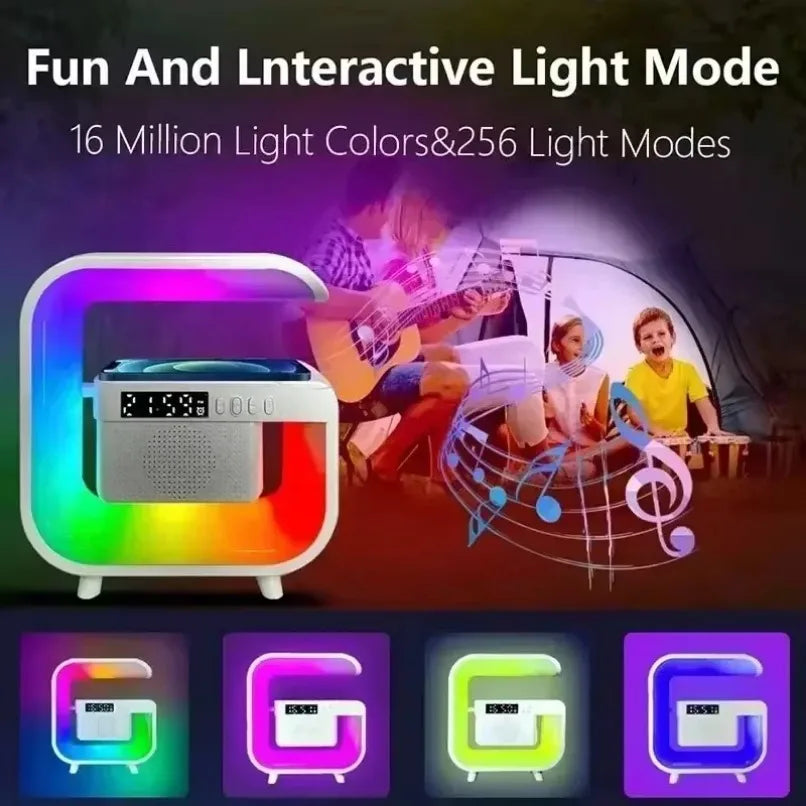 Atmosphere LED Desk Clock Wireless Charger Bluetooth Speakers for iPhone Samung Xiaomi