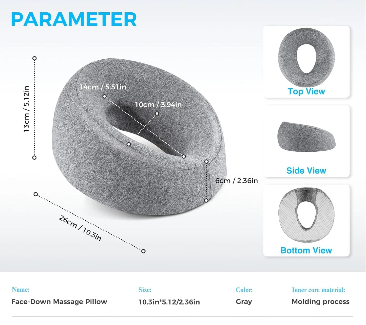 Ergonomics Lying Down Pillow Memory Foam Breathable Head Support Pillow Snap Body Massage Face Rest Pillow for Beauty Salon