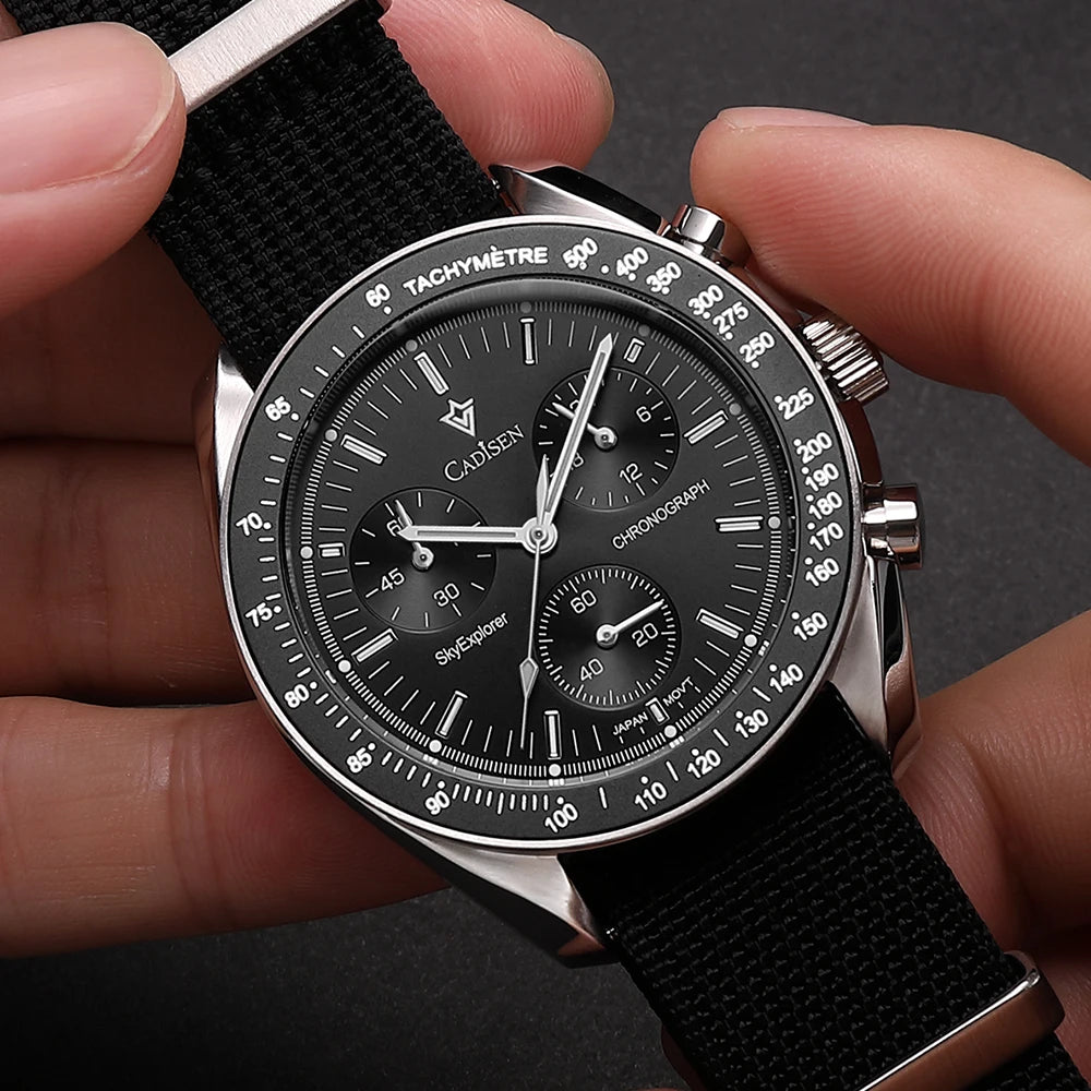 Men Watches Quartz Sapphire AR Coated Crystal Canvas VK68 Chronograph