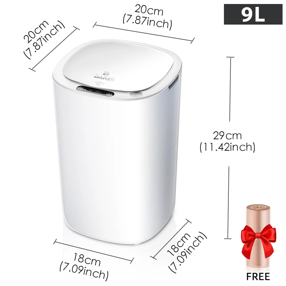 Smart Sensor Trash Can Automatic Kicking White Garbage 8.5L Bin