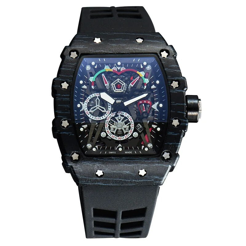 Chronograph Watch for Men Silicone Strap Wristwatch