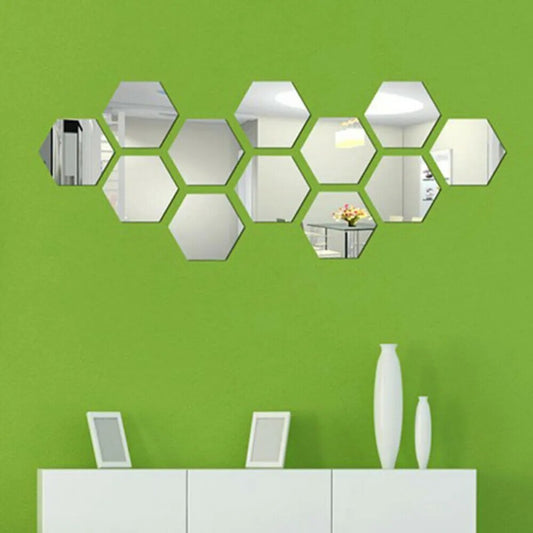 24pcs Mirror Self-Adhesive Hexagonal Removable Wall Stickers