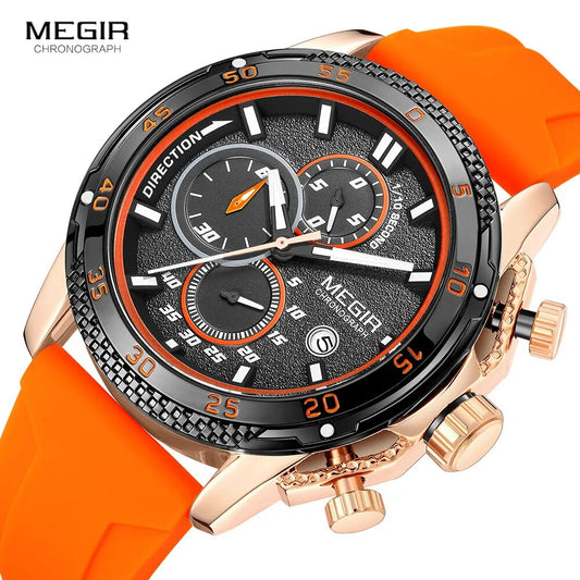 Men Watch Silicone Strap Chronograph Quartz Date