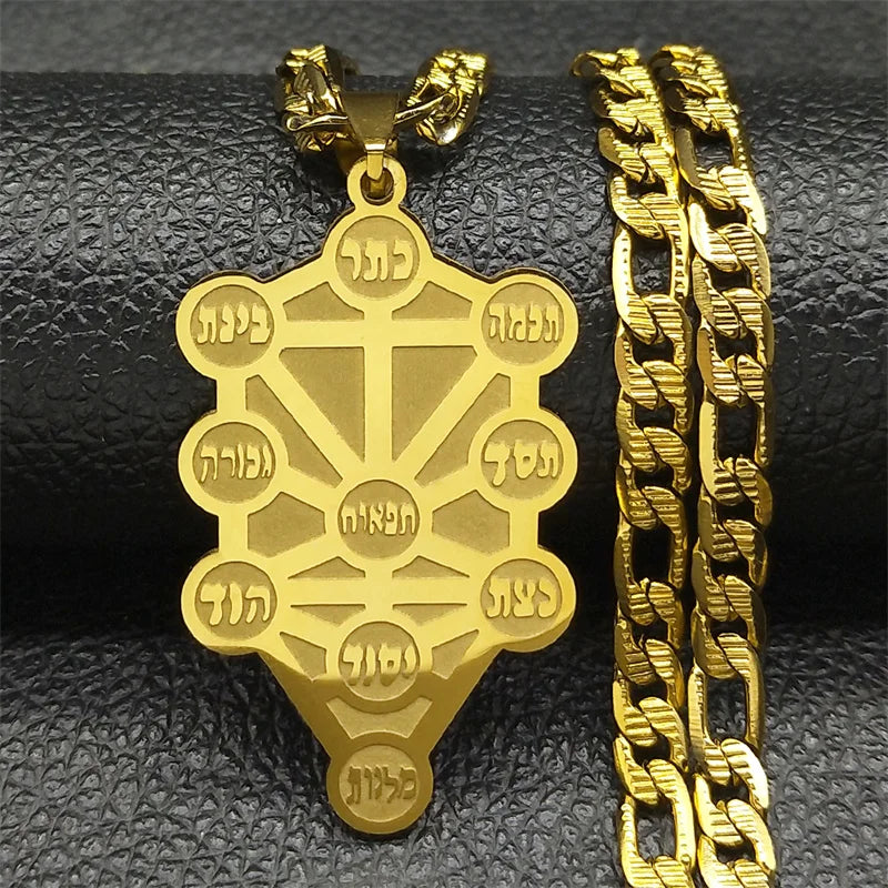 Kabbalah Tree of Life Hebrew Pendant Necklace Unisex Cabala Stainless Steel Jewelry
