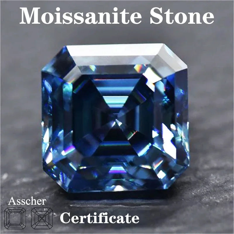 Moissanite Sapphire Blue Asscher Cut With GRA Certificate