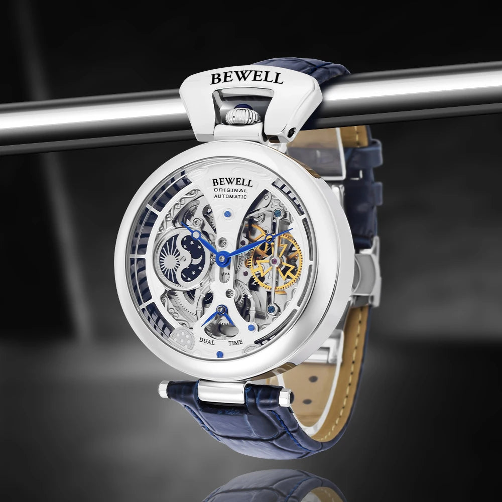 Tourbillon Automatic Mechanical Watch Antique Skeleton Leather Strap & Transparent Back