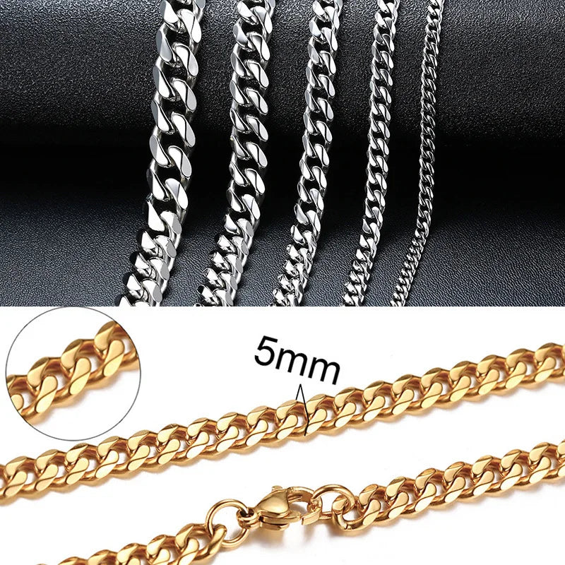 Cuban Chain Necklace Unisex Stainless Steel Solid Metal Jewellry GIFT