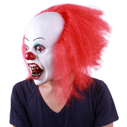 Scary Clown Latex Mask with Red Hair Nose Carnival Costume Halloween Masquerade Adult Party Cosplay Costume Mask Halloween Props