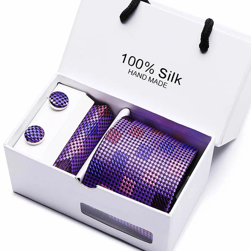 100% Silk Tie Men 7.5cm Set Christmas Gift For Him