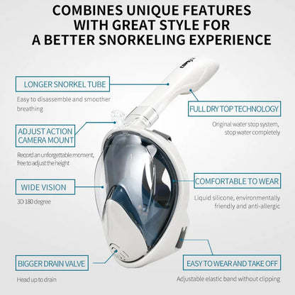 COPOZZ Professional Snorkeling Diving Mask Underwater Scuba Full Face Snorkel Mask Anti Fog Goggles for Adult Swimming Equipment