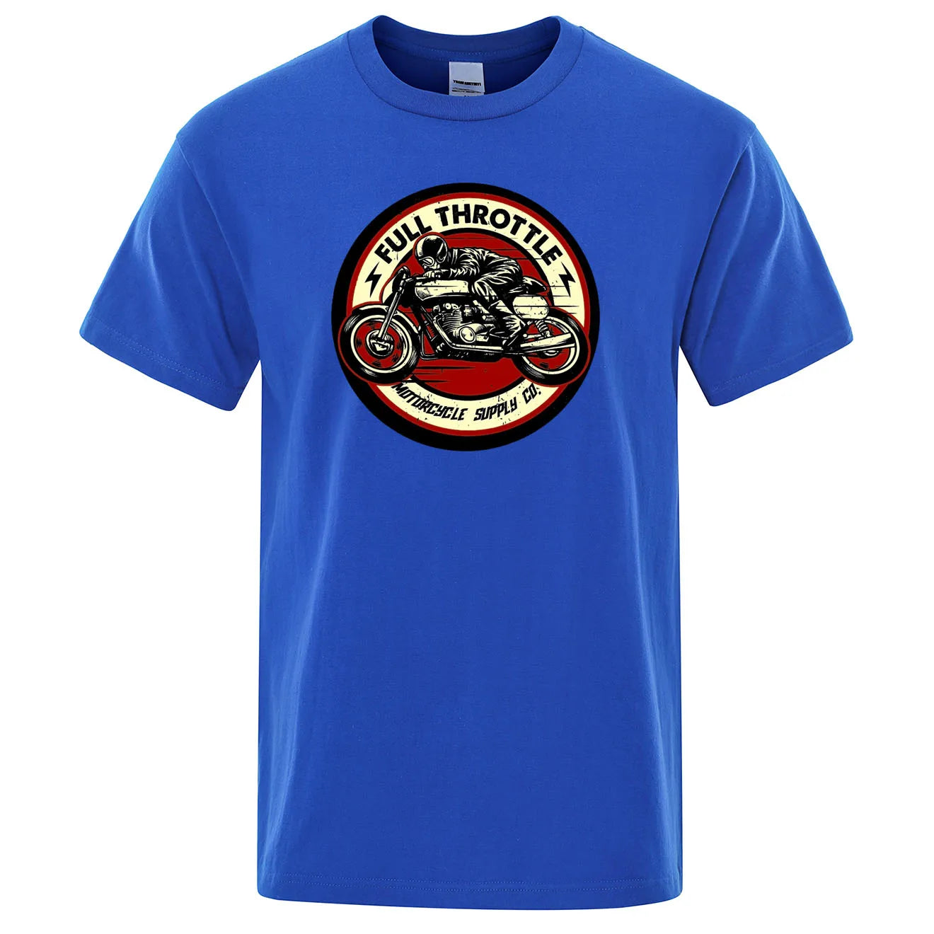 Full Throttle Cafe Racer Rockabilly Biker Printed T-Shirt Men Fashion Casual Short Sleeve Loose Cotton Tshirt Summer Loose Tees