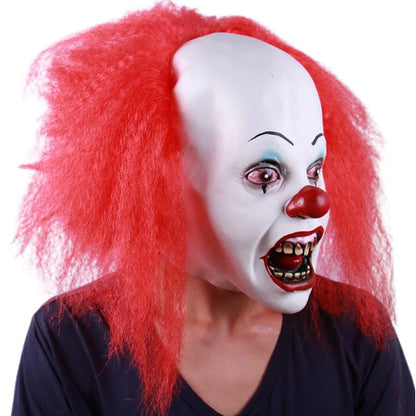 Scary Clown Latex Mask with Red Hair Nose Carnival Costume Halloween Masquerade Adult Party Cosplay Costume Mask Halloween Props