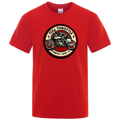 Full Throttle Cafe Racer Rockabilly Biker Printed T-Shirt Men Fashion Casual Short Sleeve Loose Cotton Tshirt Summer Loose Tees