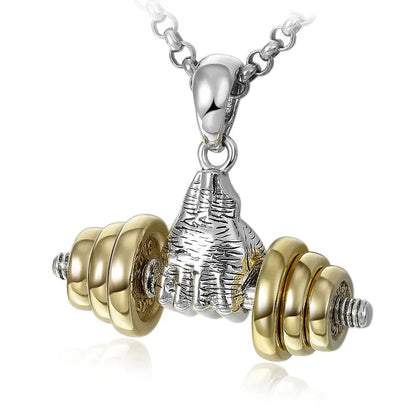 Titanium Steel Dumbbell Pendant Necklace Barbell Fitness Pendant Unisex Sports Jewelry