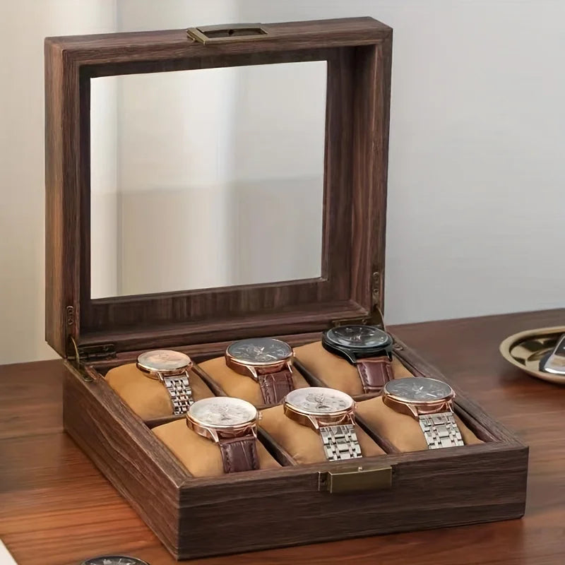 Watches Collection Elegant 6-Slot Watch Box Luxury Wood Grain Finish