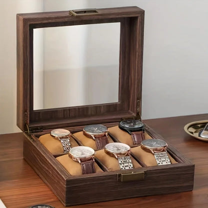 Watches Collection Elegant 6-Slot Watch Box Luxury Wood Grain Finish