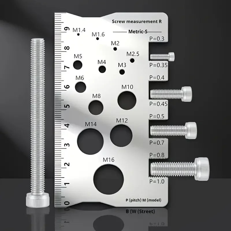 Stainless Steel Screw Measuring Gauge Set - Precision Thread Pitch & Bolt Size Caliper Tool | M12 Diameter Ruler | Ideal Fat