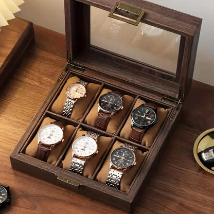 Watches Collection Elegant 6-Slot Watch Box Luxury Wood Grain Finish