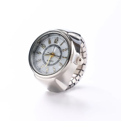 Jewelry Finger Watch for Women Stretchy Elastic Band Round Simple Dial Quartz Ring Watches for Daily & Office