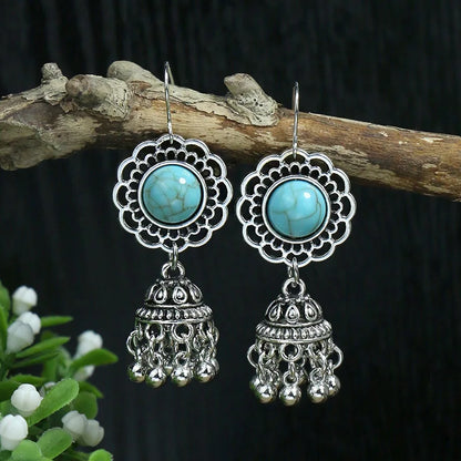 53 Styles Bohemian Vintage Tibetan Silver Geometric Drop Earrings For Women Ethnic Blue Stone Tassel Dangle Earrings Jewelry