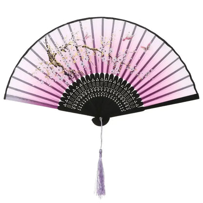 Retro Flower Pattern Home Decoration Elegent Bamboo Folding Fan Chinese Style Painting Handheld Fan Dance Performance Props