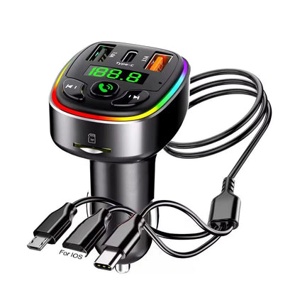 Bluetooth 5.0 FM Transmitter Car MP3 Modulator Player Handsfree Audio Receiver PD+USB Phone Charger With 3 in 1 Charge Cable
