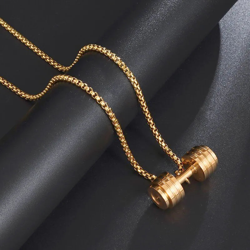 Titanium Steel Dumbbell Pendant Necklace Barbell Fitness Pendant Unisex Sports Jewelry