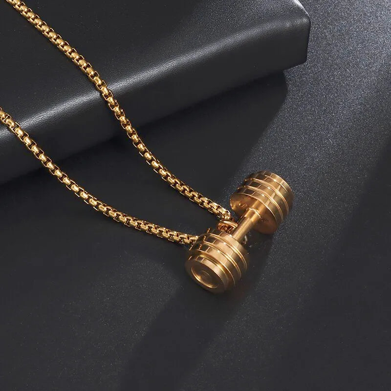Titanium Steel Dumbbell Pendant Necklace Barbell Fitness Pendant Unisex Sports Jewelry