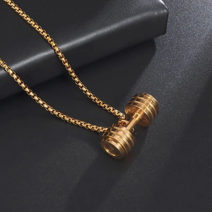 Titanium Steel Dumbbell Pendant Necklace Barbell Fitness Pendant Unisex Sports Jewelry