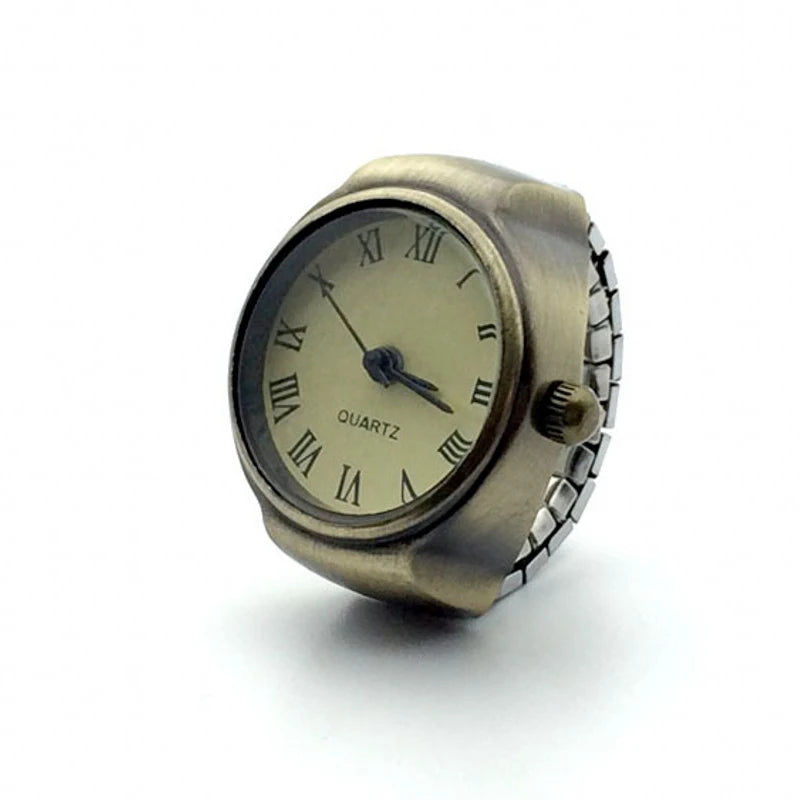 Jewelry Finger Watch for Women Stretchy Elastic Band Round Simple Dial Quartz Ring Watches for Daily & Office
