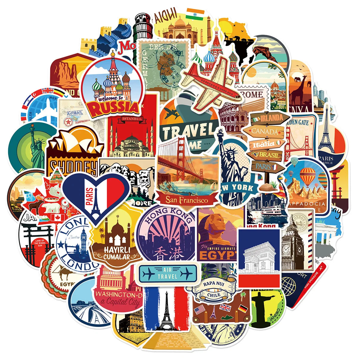 100PCS Travel Stickers Luggage Notebook Phone Waterproof