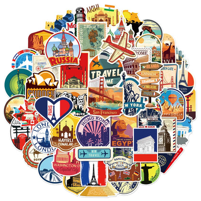 100PCS Travel Stickers Luggage Notebook Phone Waterproof