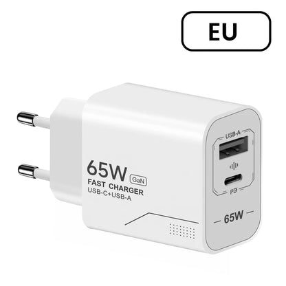 65W USB C Charger 2-Port Phone Charger For iPhone Samsung Xiaomi Type C EU/US Plug Wall Charger