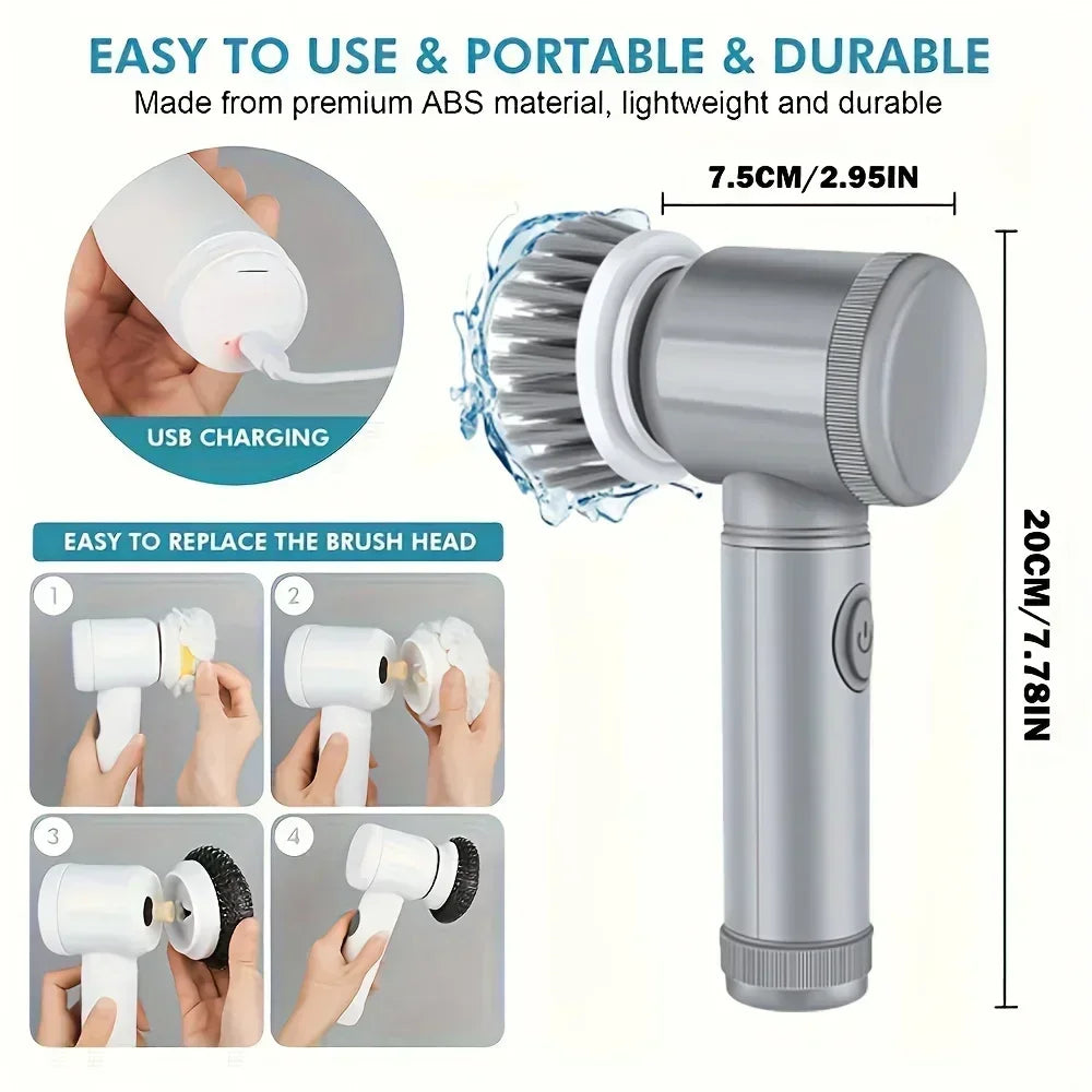Cordless Electric Spin Scrubber with 5 Replaceable Brush Heads