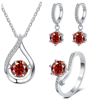 Sterling Silver Moissanite Jewelry Set Pendant Necklace Ring Gift