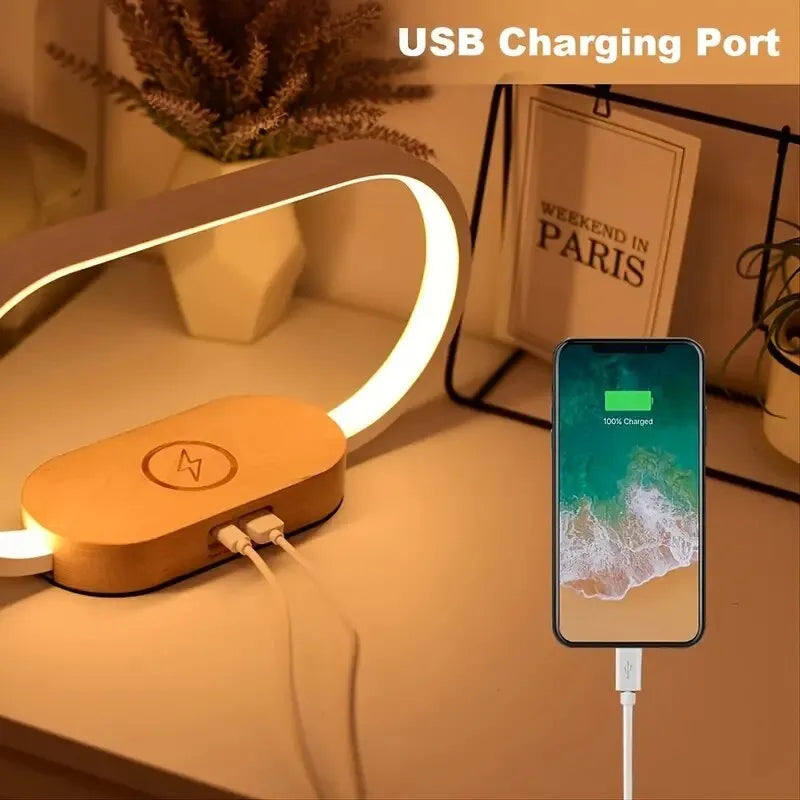 Multifunction Charger Pad Clock LED Desk Lamp Light USB for iPhone