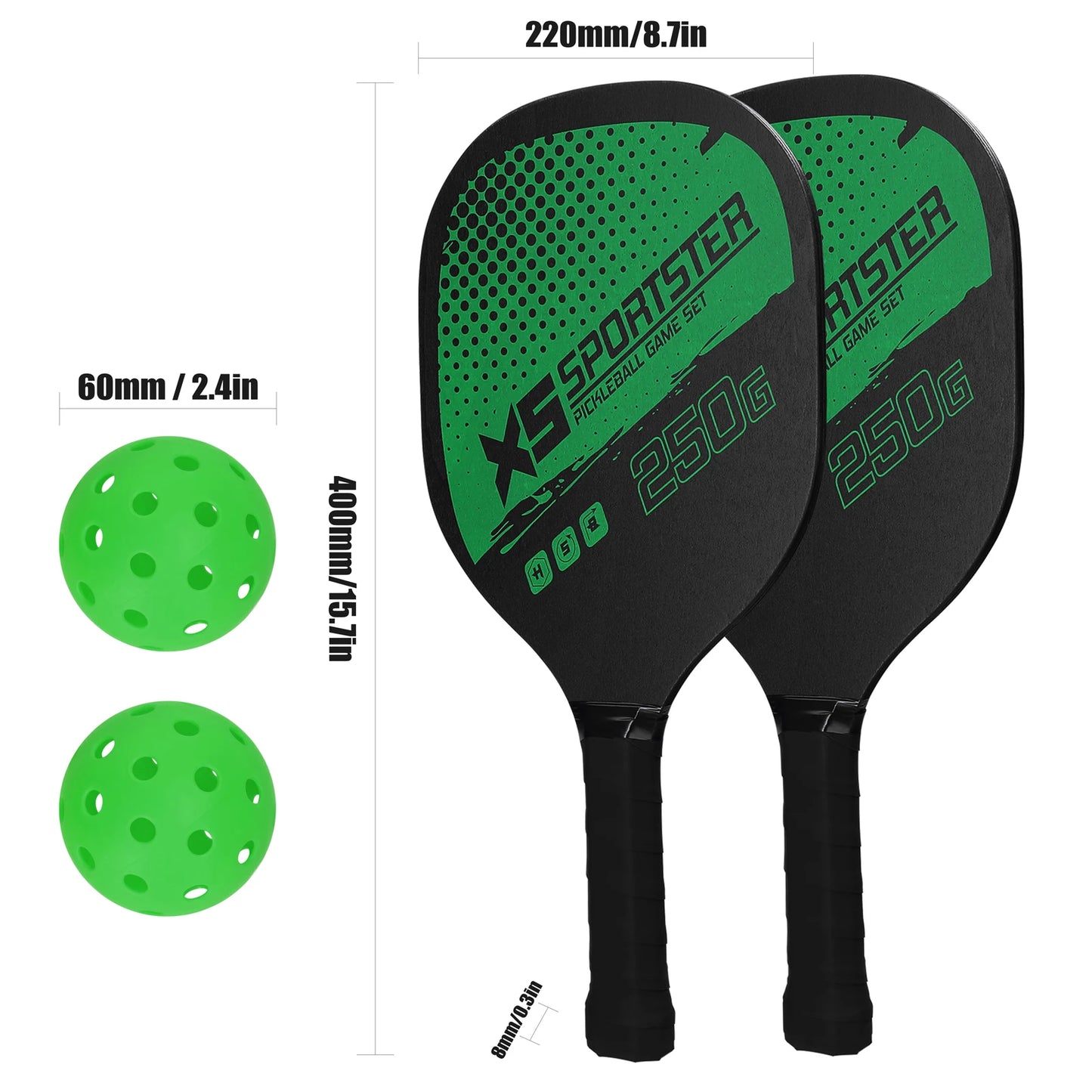 Paddle Set of 2 Rackets & 4 Pickleballs Balls Pickle-Ball Sports Accessory