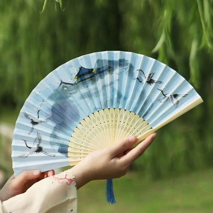 Retro Flower Pattern Home Decoration Elegent Bamboo Folding Fan Chinese Style Painting Handheld Fan Dance Performance Props
