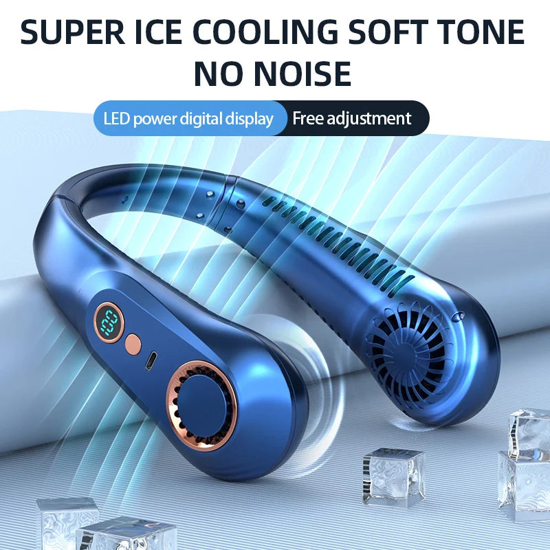 Portable Neck Fan Power Air Cooler USB Rechargeable Electric Fan
