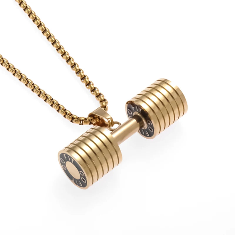 Titanium Steel Dumbbell Pendant Necklace Barbell Fitness Pendant Unisex Sports Jewelry