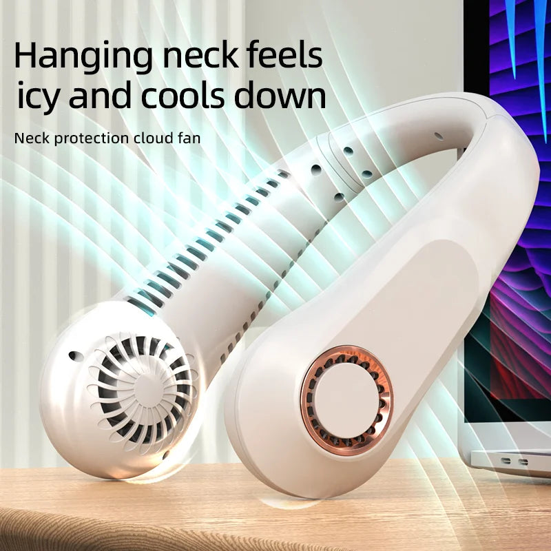 Portable Neck Fan Power Air Cooler USB Rechargeable Electric Fan