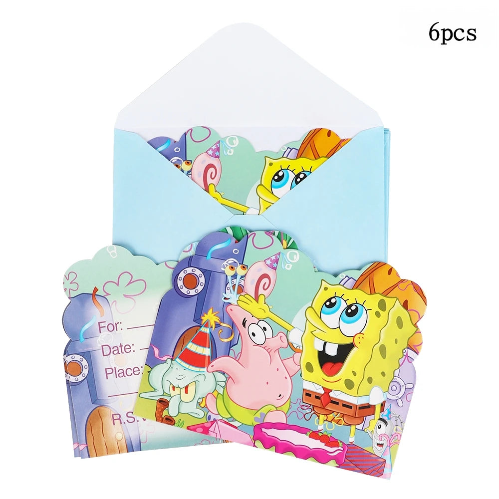 Cartoon SpongeBob Theme Birthday Party Balloon Disposable Tableware Mask Flag Candy Box Backpack Baby Shower party supplies