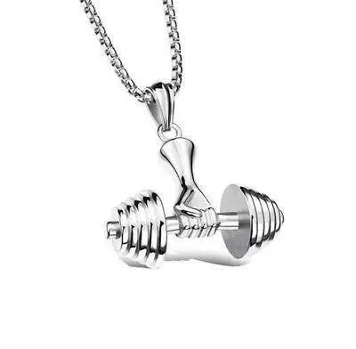 Titanium Steel Dumbbell Pendant Necklace Barbell Fitness Pendant Unisex Sports Jewelry
