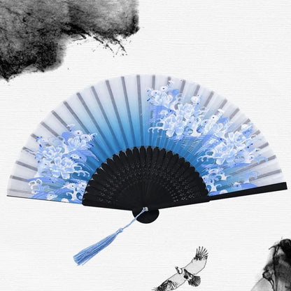 Retro Flower Pattern Home Decoration Elegent Bamboo Folding Fan Chinese Style Painting Handheld Fan Dance Performance Props